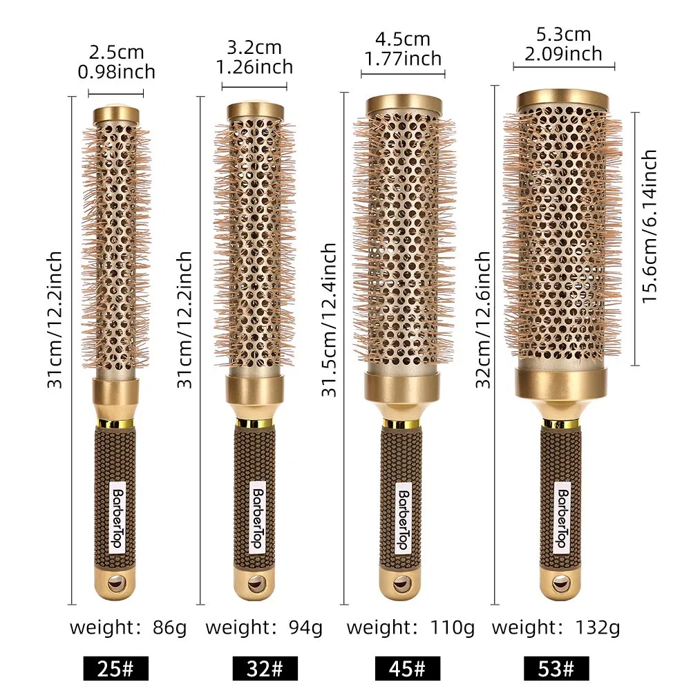 Professional Nylon Aluminum Cylinder Hairbrush Hair Salon Round Brush for Curling Styling Blow Drying