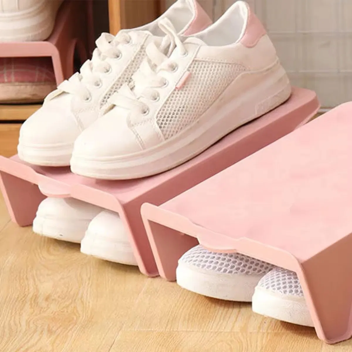 2PC Household Storage Shoes Shelf Save Space Shoe Rack Double Shoe Support Plastic Integrated Simple Space Economy Storage Rack