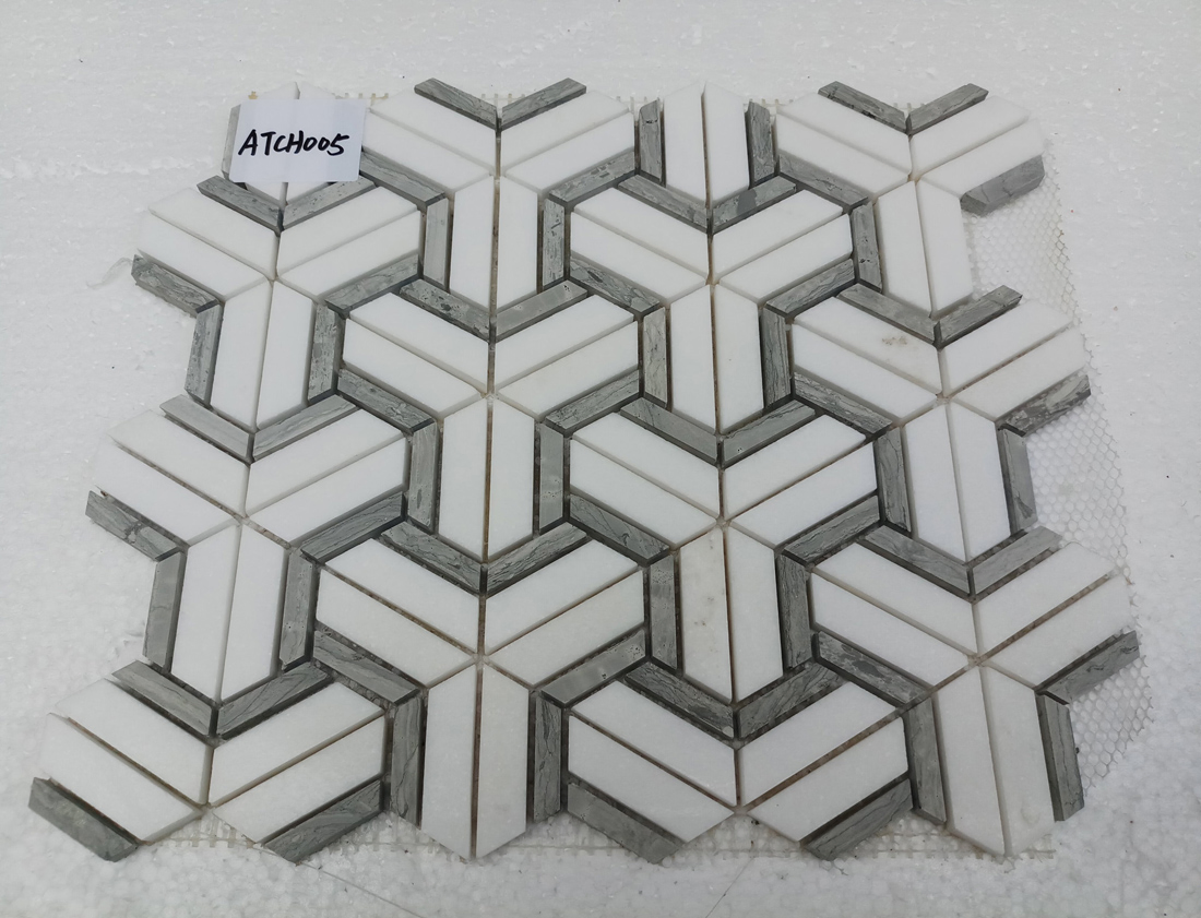 Мозаика из каррарского мрамора, шестигранная, 30x30 см