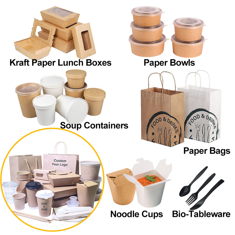 Disposable Dinnerware Kraft Paper Lunch Box Food Packing Container for Takeaway and Delivery