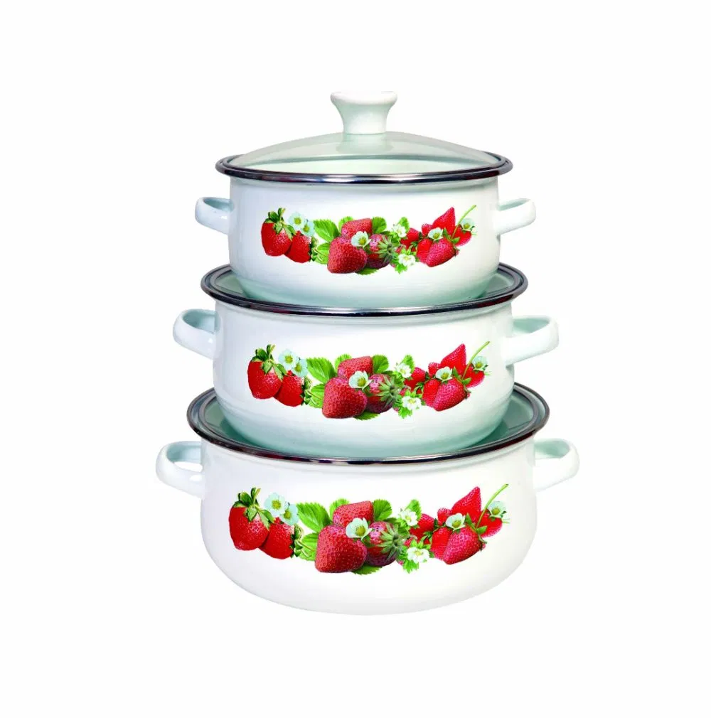 12-14-16cm Enamel Mini Pot Carbon Steel Cookware Set Casserole with Glass Lid