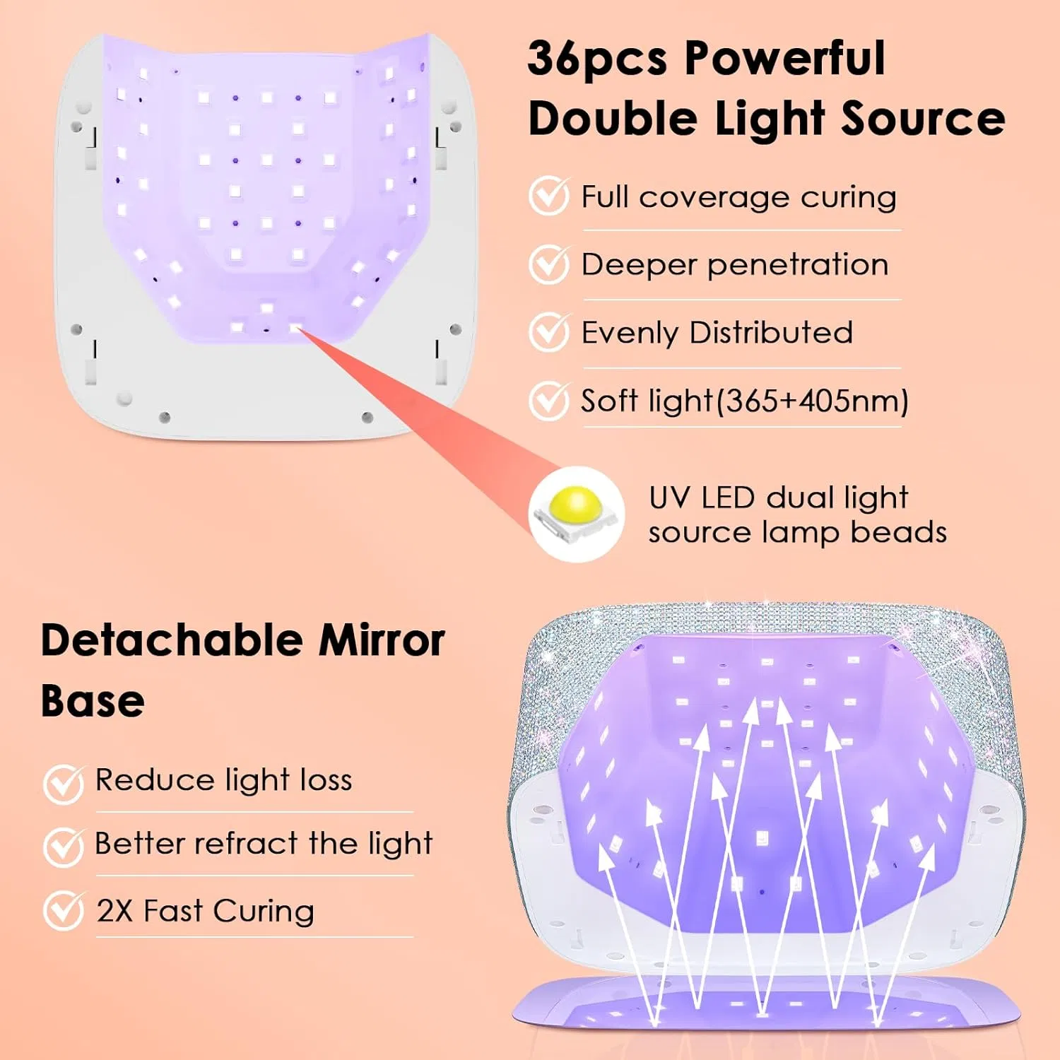 80W Rechargeable UV Nail Lamp Dryer with Sparkling Rhinestones Diamond Curing Lamp