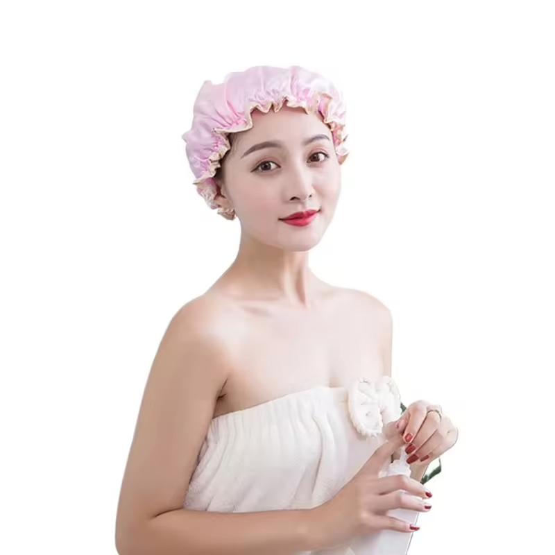 Hot Sale Bathroom Products Double Layer Thickened Waterproof Silk Smooth Shower Cap