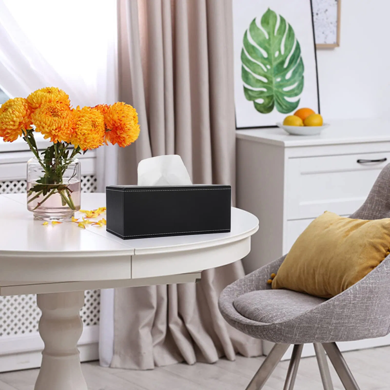 Rectangular Leather Tissue Box Stylish Holder Magnetic Bottom Decorative PU Tissue Box