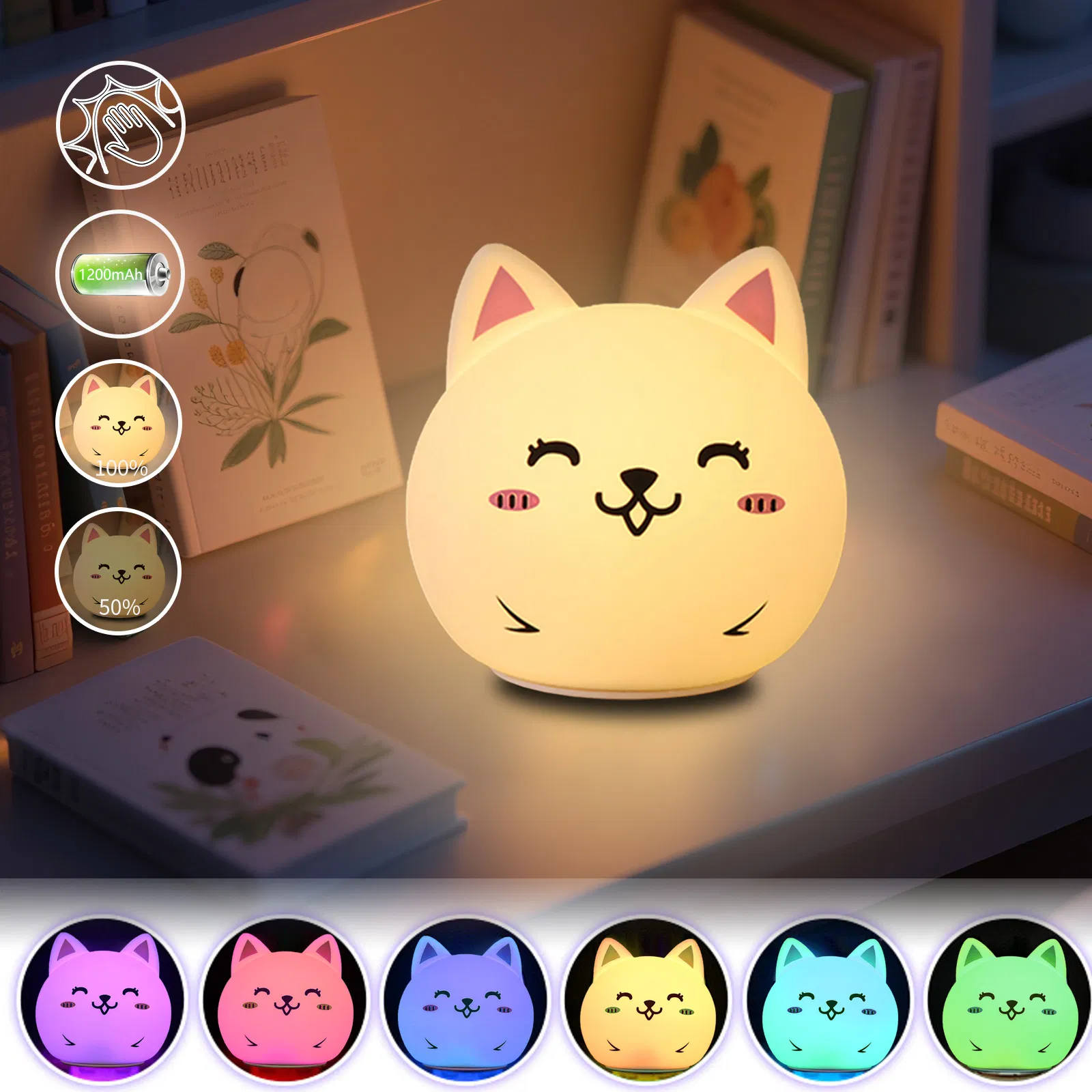 USB-лампа в виде кошки, силикон, меняет цвет