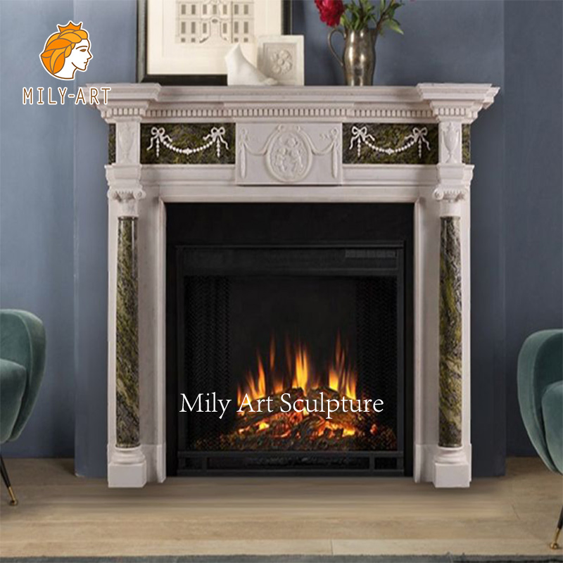 Factory Indoor Stone Caving Sculpture White Marble Fireplace
