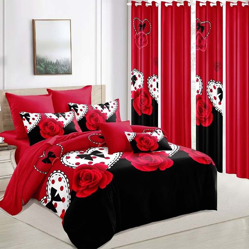 Customized Red Home Hotel Textiles Printed Microfiber Bed Cover Bedroom Bedding Set Bed Linen Queen King Size Duvet Quilts Comforter Bed Sheets Bedspread