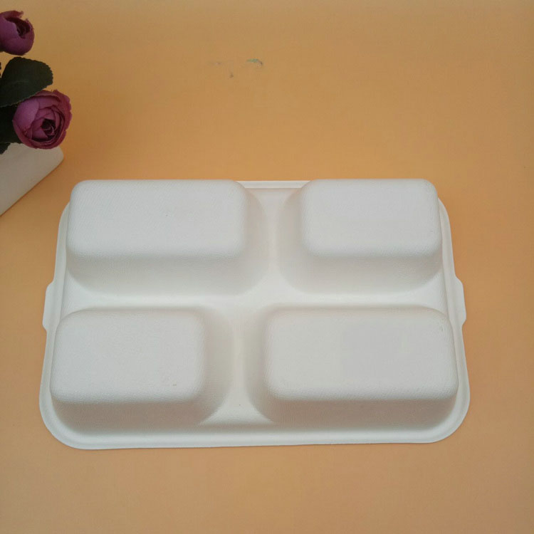 4 Divided Compartment Rectangle Sugarcane Bagasse Plates Tray