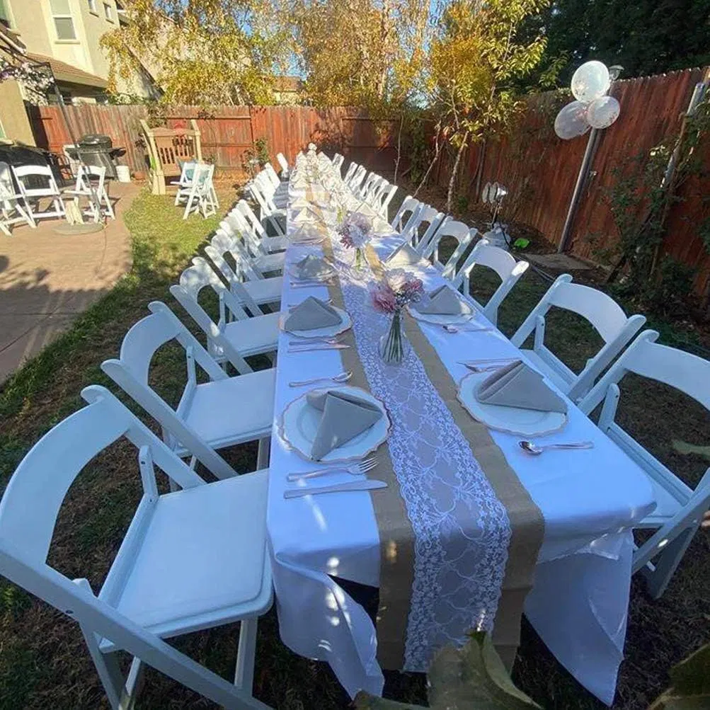 Party Wedding White Lace with Jute Table Runner