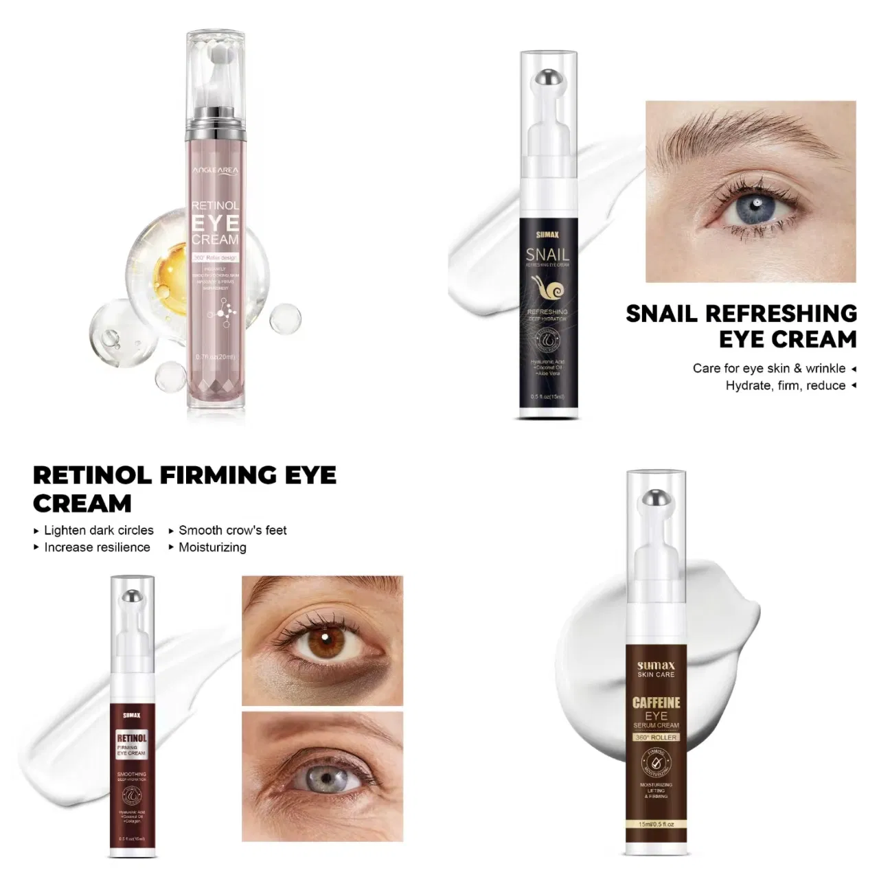 Online Wholesale and Retail Eyebag Removal Cream Organic Remove Dark Circles Anti Wrinkle Lifting Firming Massage Roller Moisturizing Retinol Roller Eye Cream