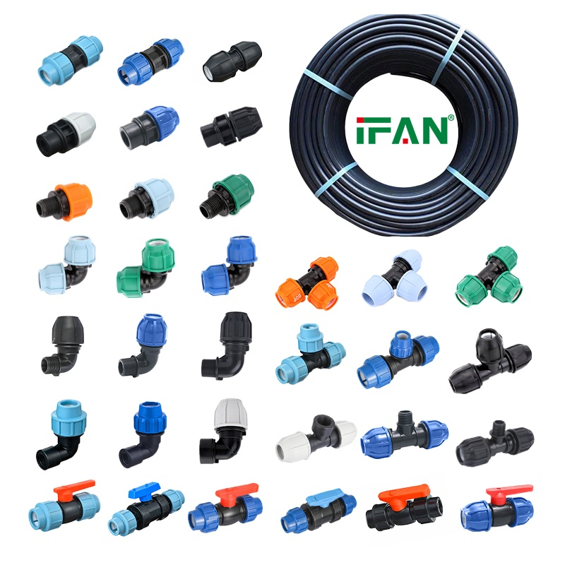 Ifan Agriculture Irrigation HDPE PP Compression Pipe Fitting Elbow Tee Fitting 20-110mm HDPE Pipe Fittings