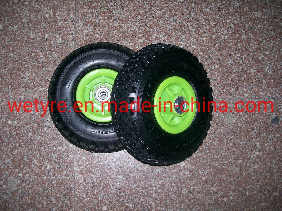 Durable High Quality Highload Capacity Flexible Metal Rim PU Foam Wheel (3.00-4)