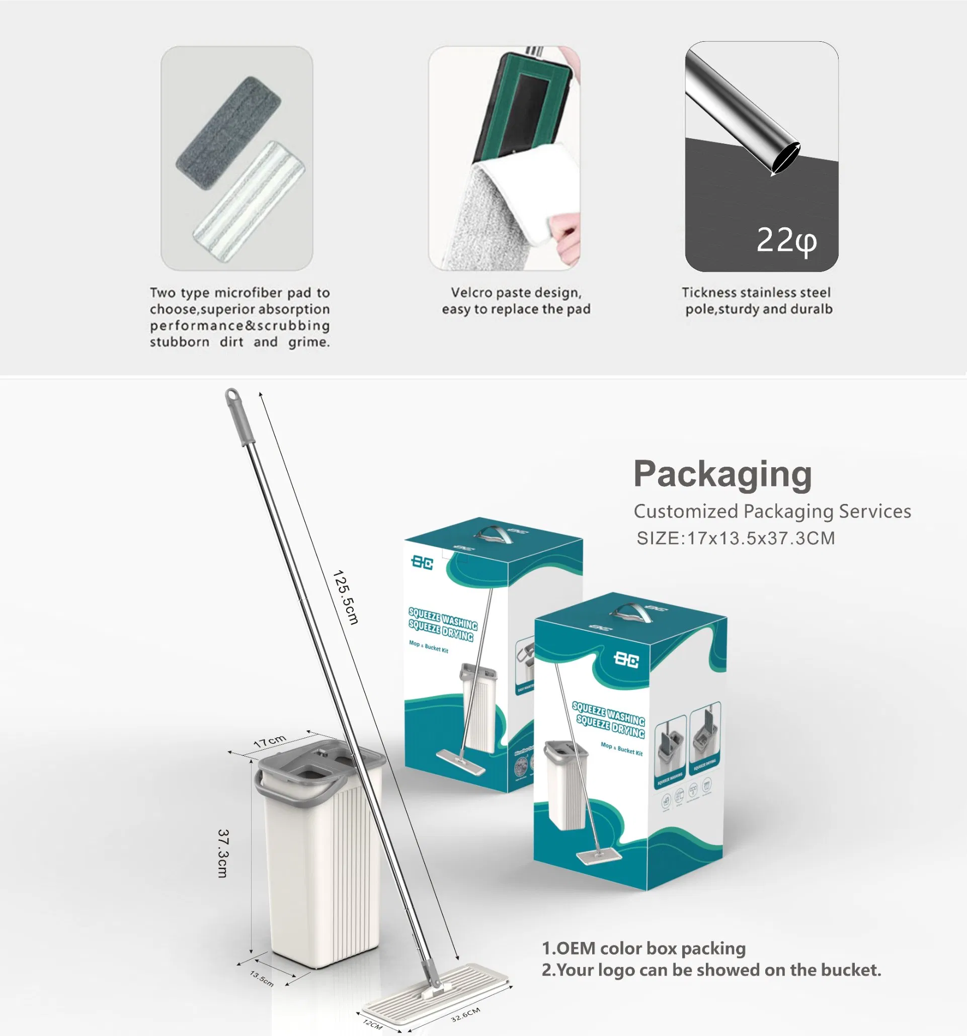 Newclear 15 Factory Wholesale Home Cleaning Product Flat Mop with Bucket