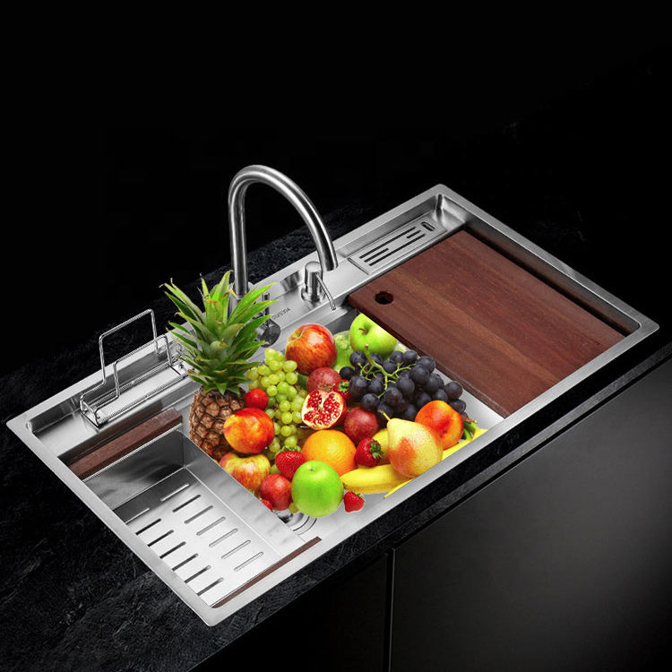 Yide High-End Stainless Steel Single Bowl Sink Stepped Drop-in Top Mount Handmade Style