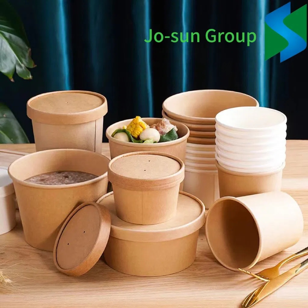 Round Kraft Paper Salad Picnic Camp Sauce Seasoning Portable Bowl Food Packing Containers Box with Lid