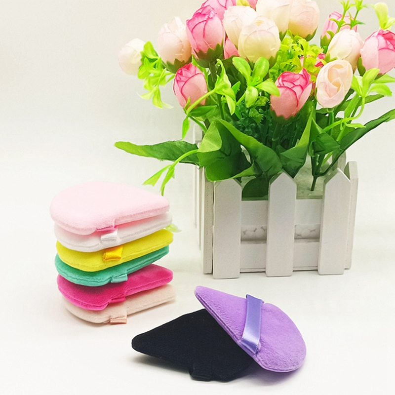New Design Triangle Shaped Cosmetic Cotton Makeup Foundation Sponge Powder Puff with Ribbon Private Label