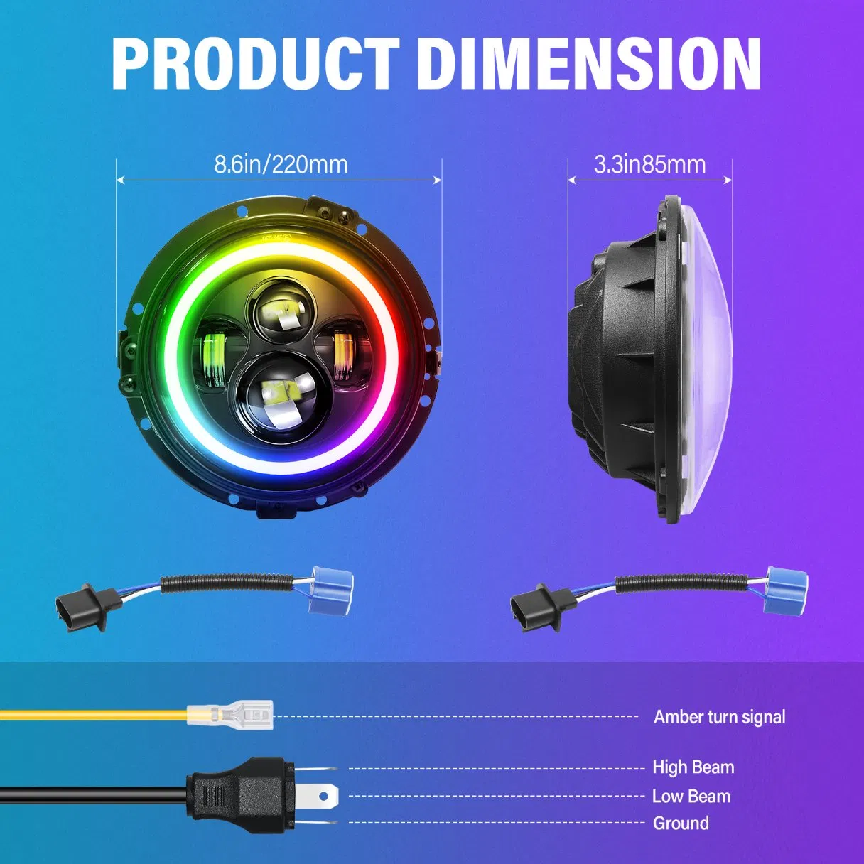 RGB LED Headlight Kit for Wrangler JK with Bluetooth App Control & Bracket