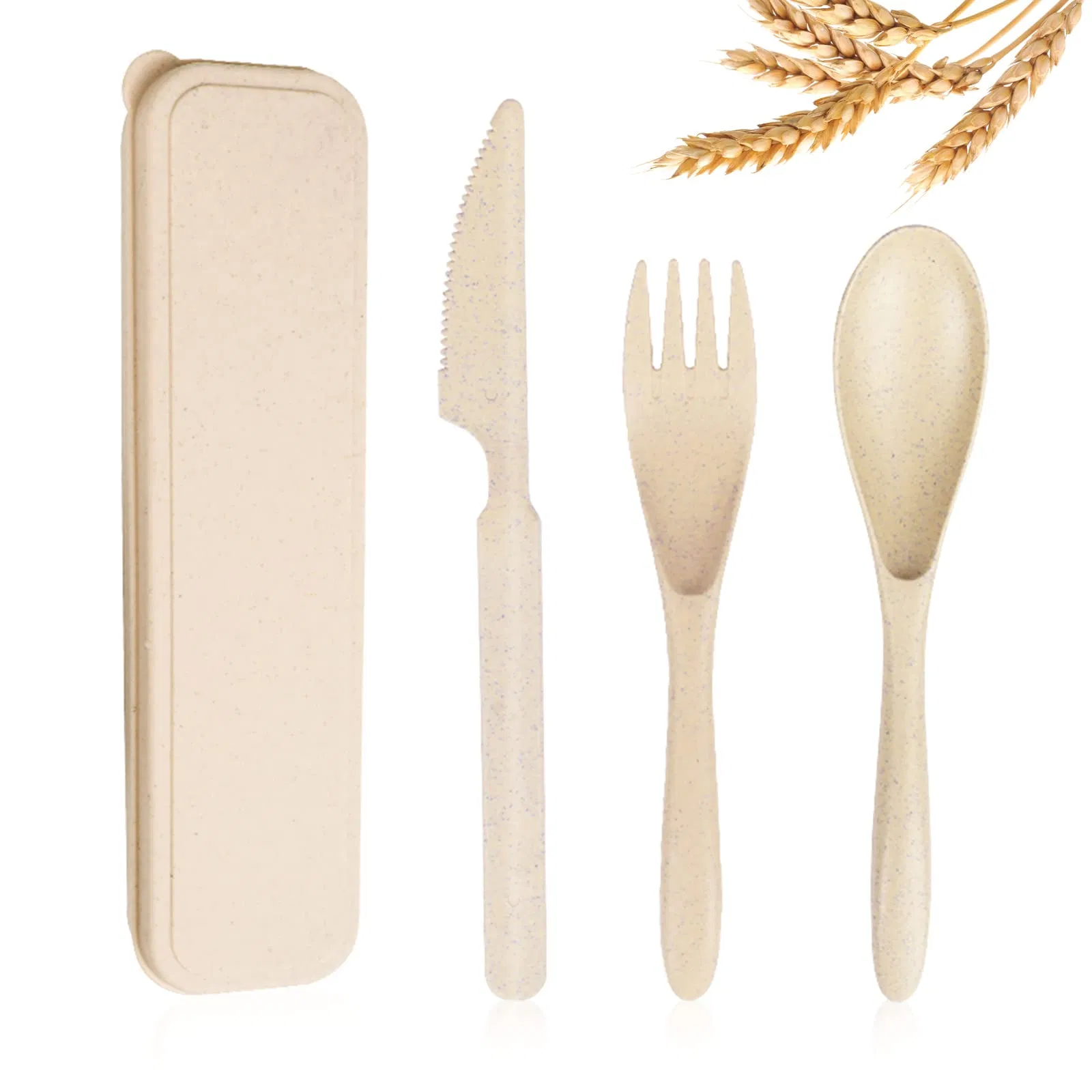 Reusable New Travel Case Wheat Straw Portable Knife Fork Spoons Cutlery Sets