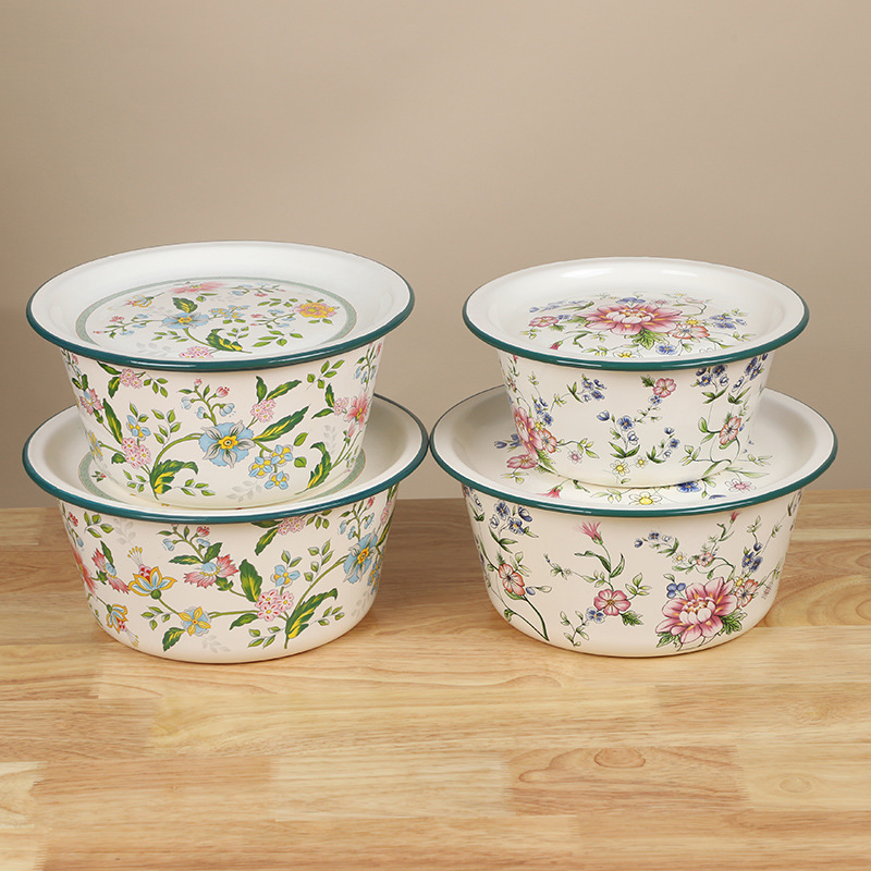 Household Extra-Thick Flat-Cover Printed Enamel Hand-Washing Bowl