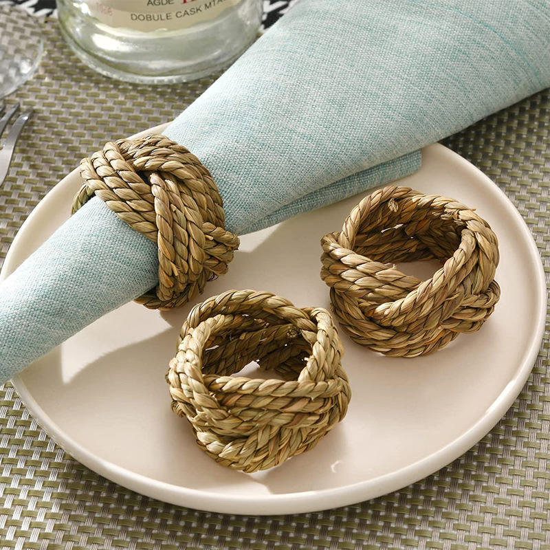 Handmade Woven Natural Rattan Napkin Rings Grass Napkin Buckle for Dining Table Home Party Wedding Decor