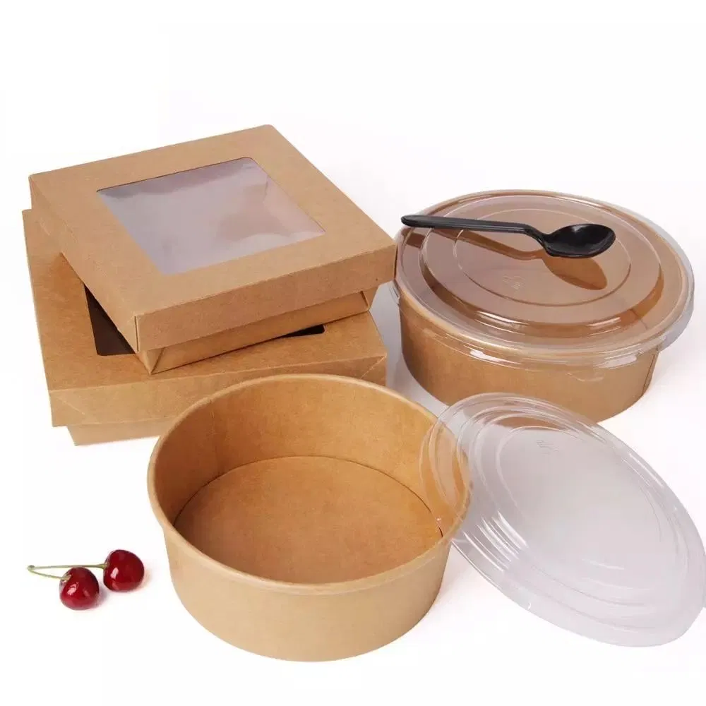 Biodegradable Kraft Paper Disposable Salad Soup Bowl with Lid