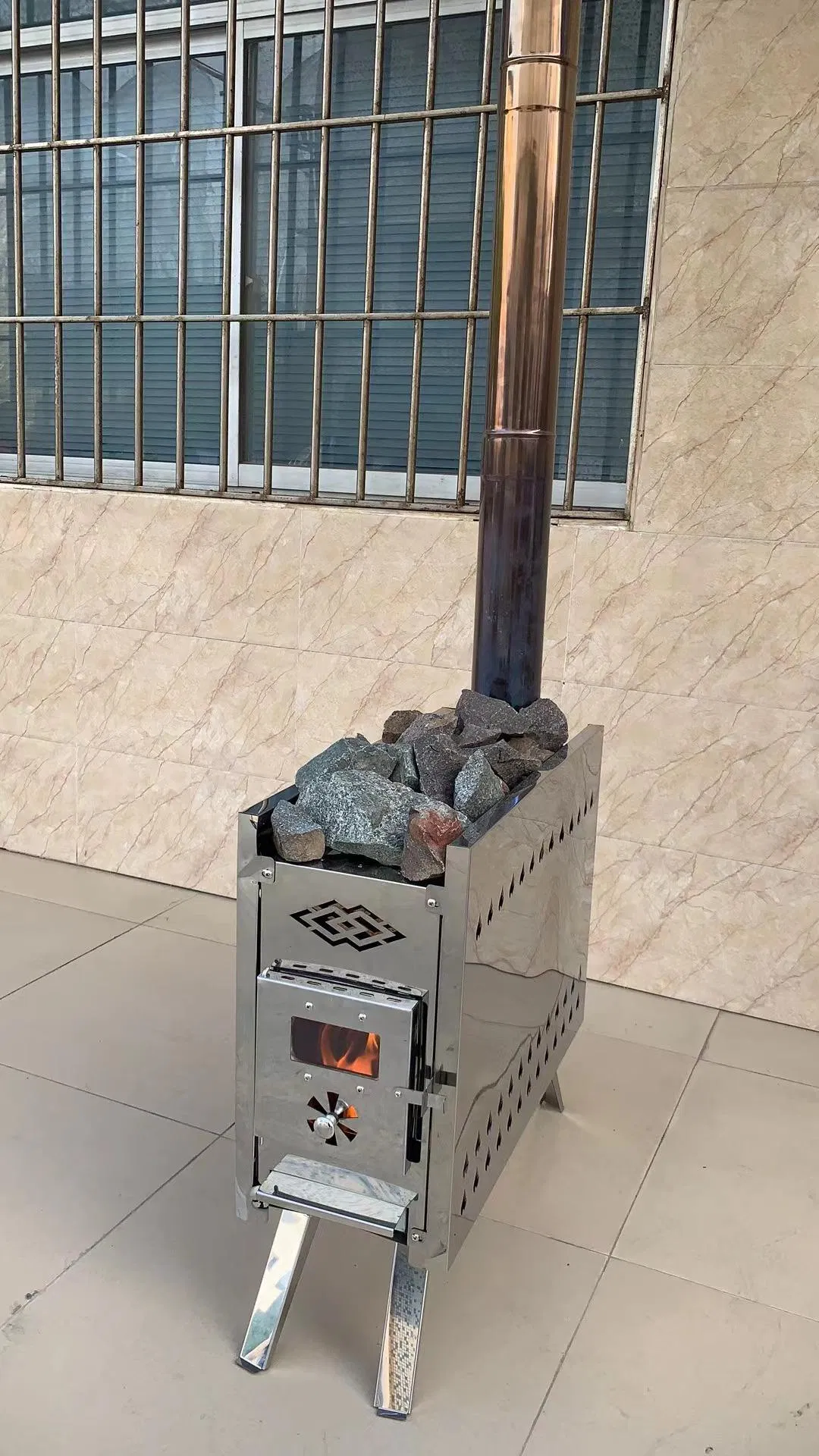 Heating Stove Foldable Portable Outdoor Backpacking Camping Tent Wood-Burning Stove with Glass