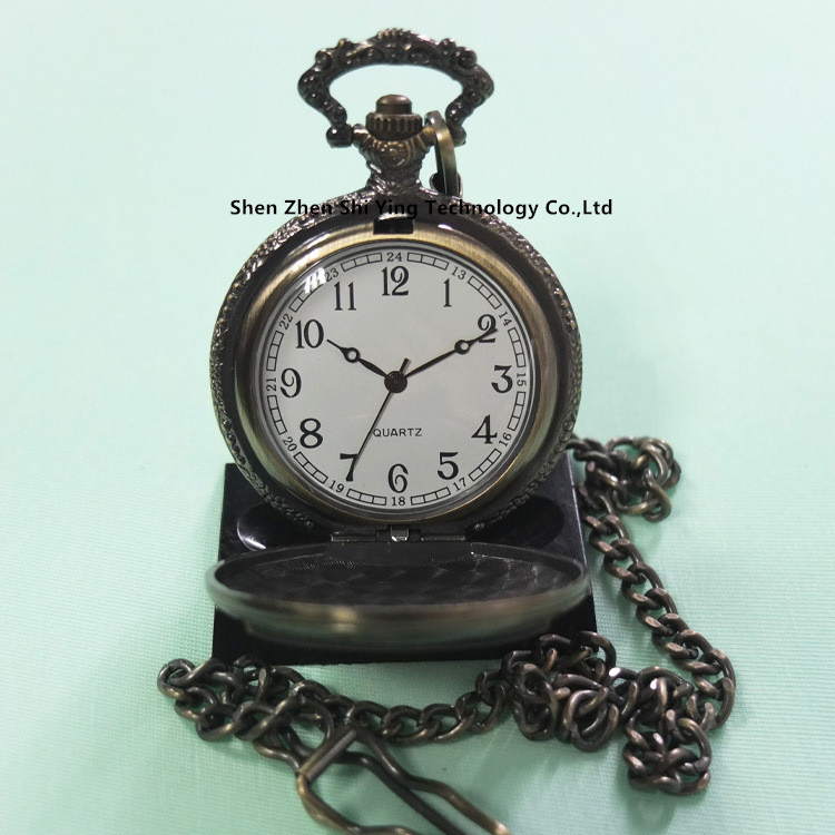 OEM Quartz Japan Movement Antique Bronze Eagle Embossed Pocket Watch with Chain