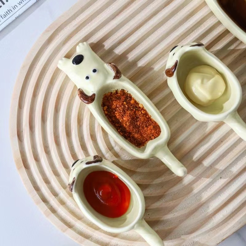 Yellow Puppy Ceramic Sauce Dish - Cheerful Kitchen Companion