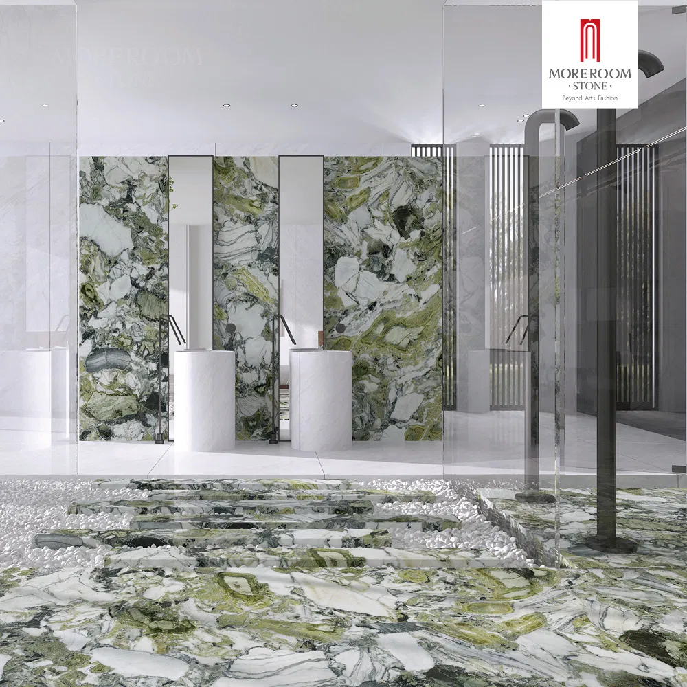 Large Format Tile Luxury Green Marble Look for Bright and Airy Residential Flooring