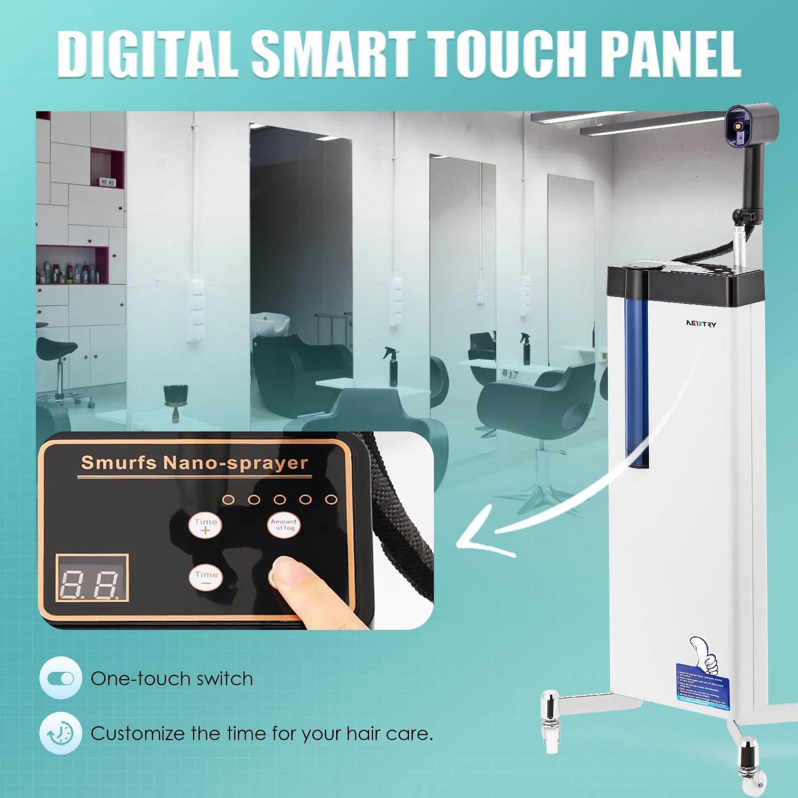 Nano Vertical Blue Light Sprayer 1300W Newly Operation Panel Hair Steamer Machine for Hair Care