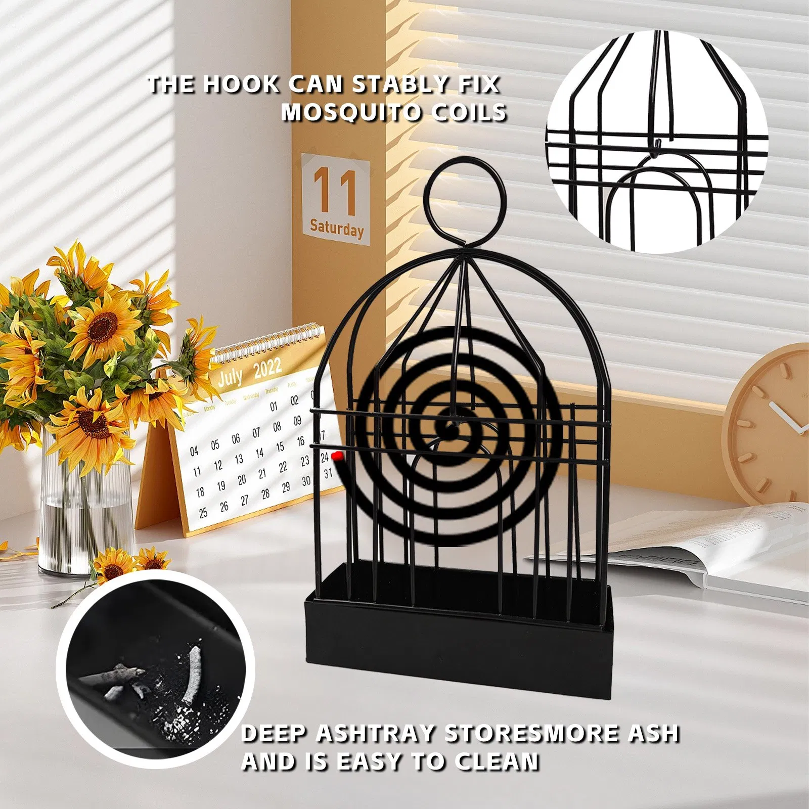 Birdcage Mosquito Coil Holder Metal Incense Burner with Ash Tray Hanging