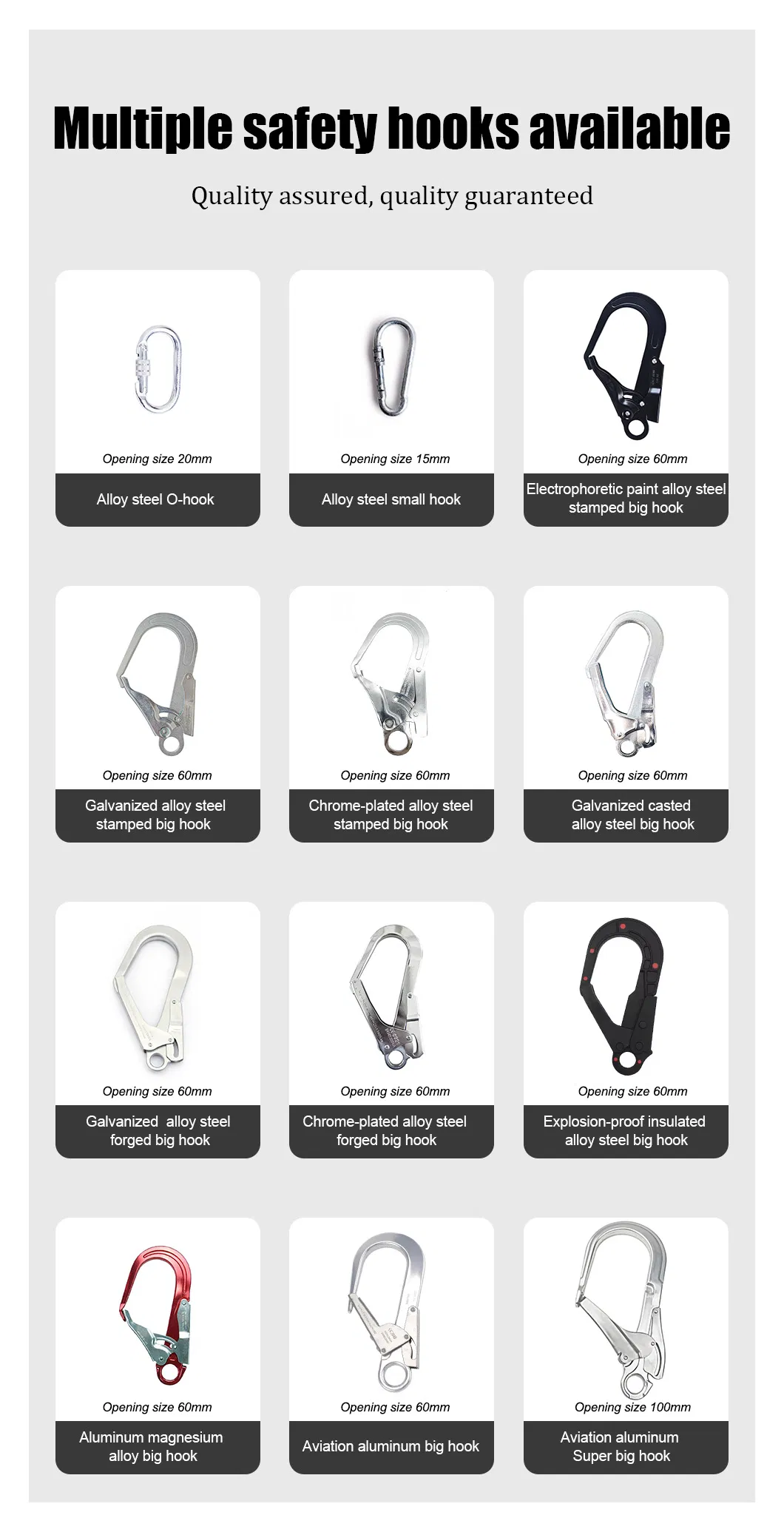 Full Body Safety Harness Hooks Made of Stamped Chrome-Plated Alloy Steel Hook