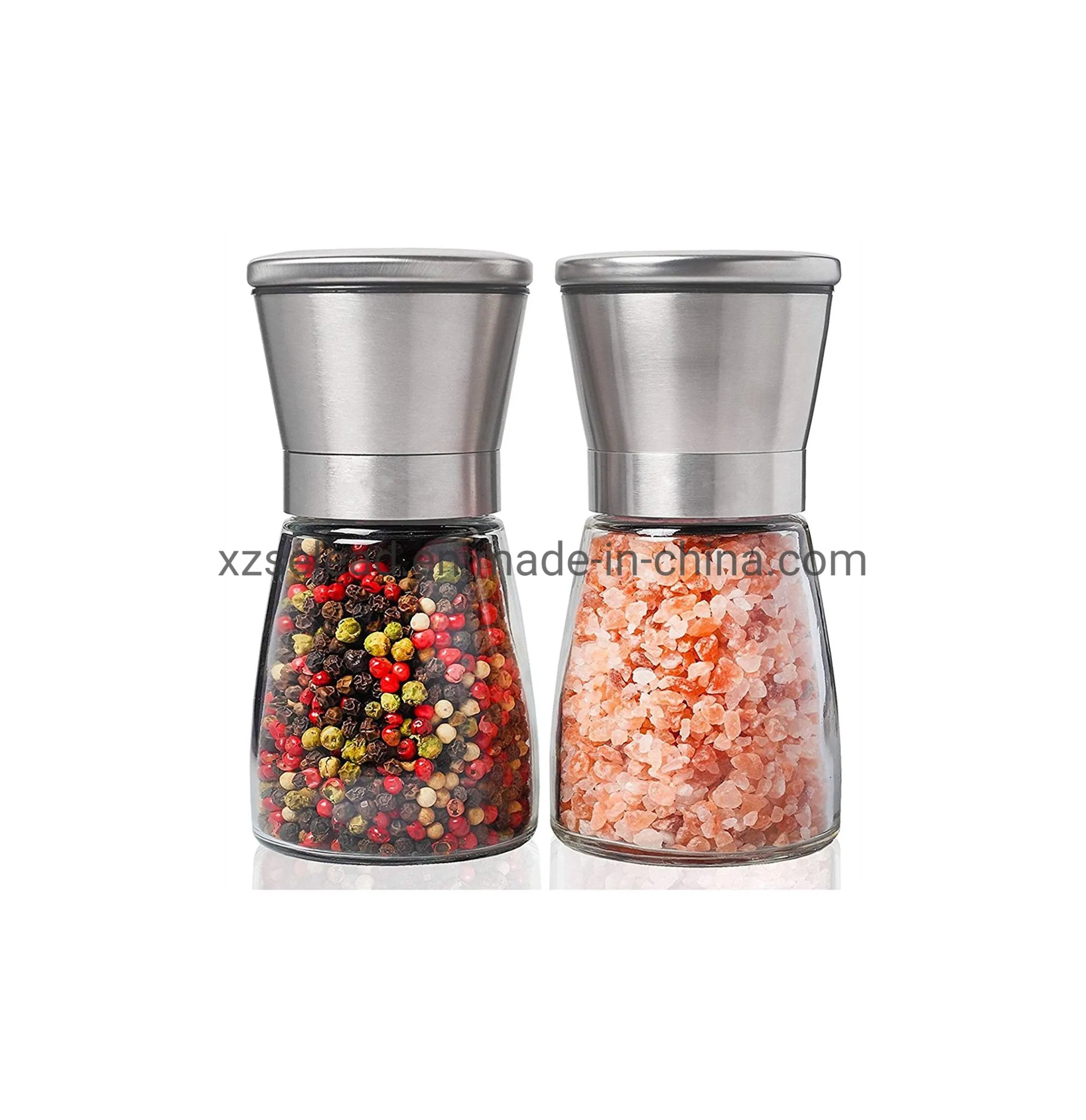 Wholesale Amazon Manual Salt and Pepper Shakers Grinders Seasoning Empty Spice Glass Bottle Jars with Grinder Top