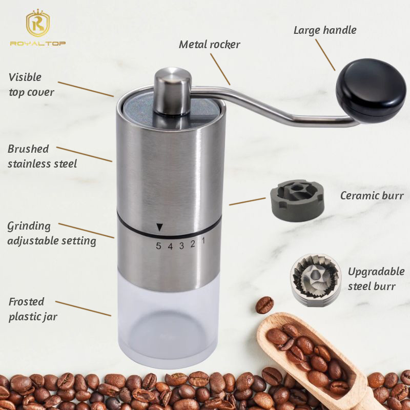 Discount Manual Coffee Bean Grinder with Coarseness Setting and Conical Burr