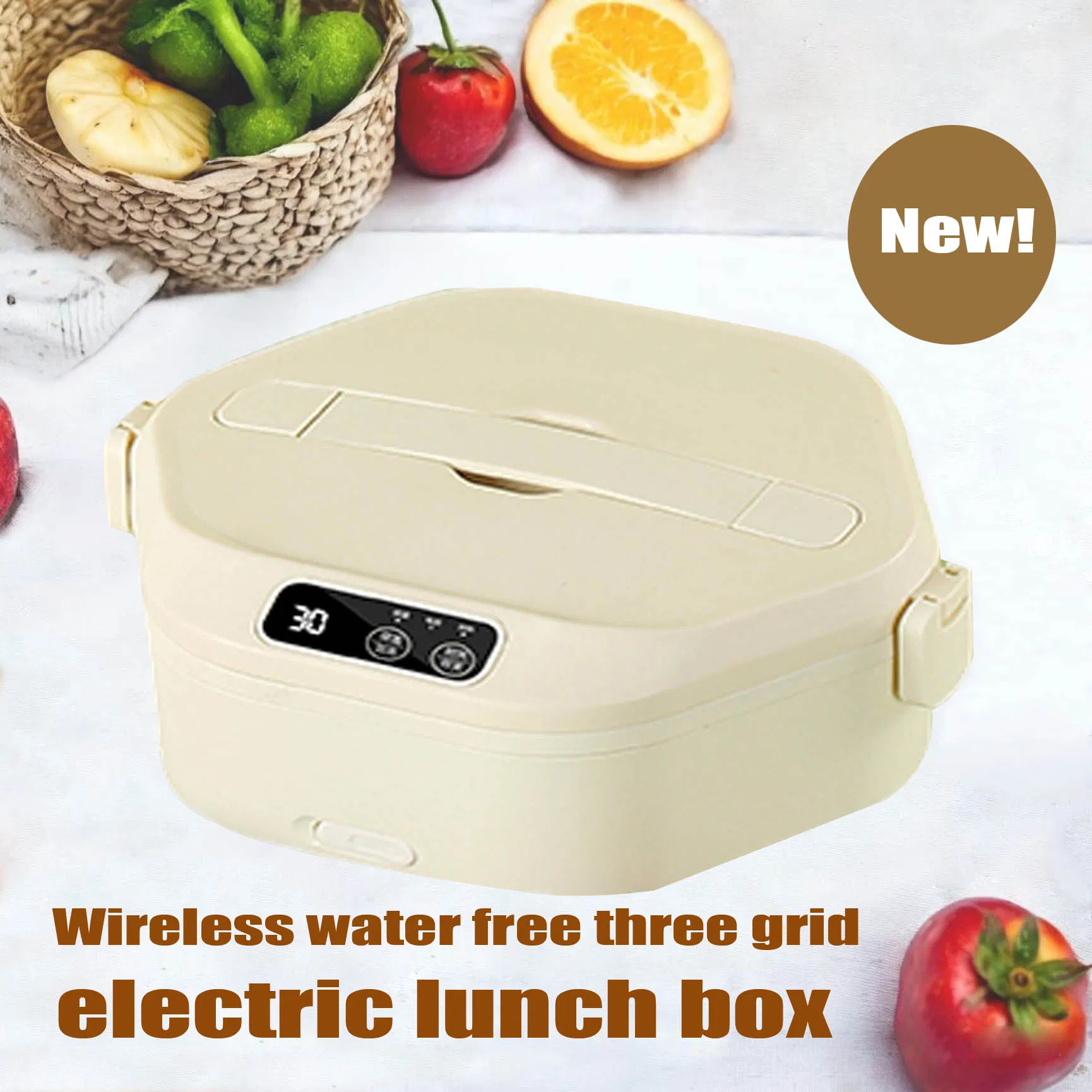 Electric Double Sealed Leak Proof & Food Grade Stainless Steel Heat 3 Interlayer Lunch Box 12/24/110/220V Portable Food Warmer with The Thermal Carry Bag for Ca