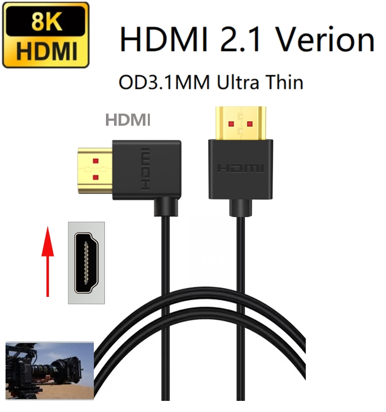 90 Degree Elbow Angled Super Extreme Slim High Speed HDMI Coiled Cable 4K*2K Od3.2mm HDMI Male to Micro HDMI Cable 1.2m