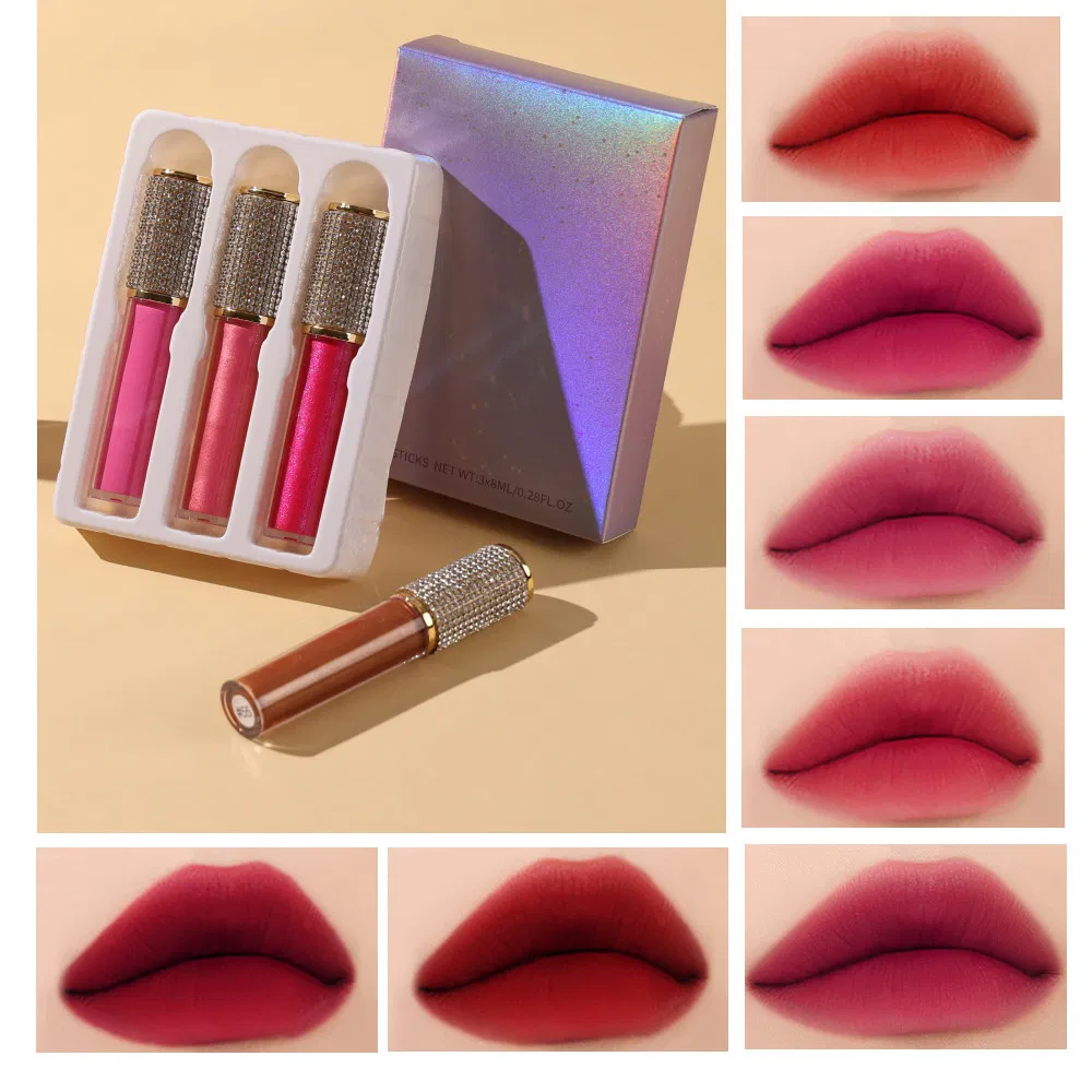 OEM Matte Non Stick Cup Lip Glaze Mist Face Lip Gloss 3PCS Sets of Gift Box Liquid Lipstick