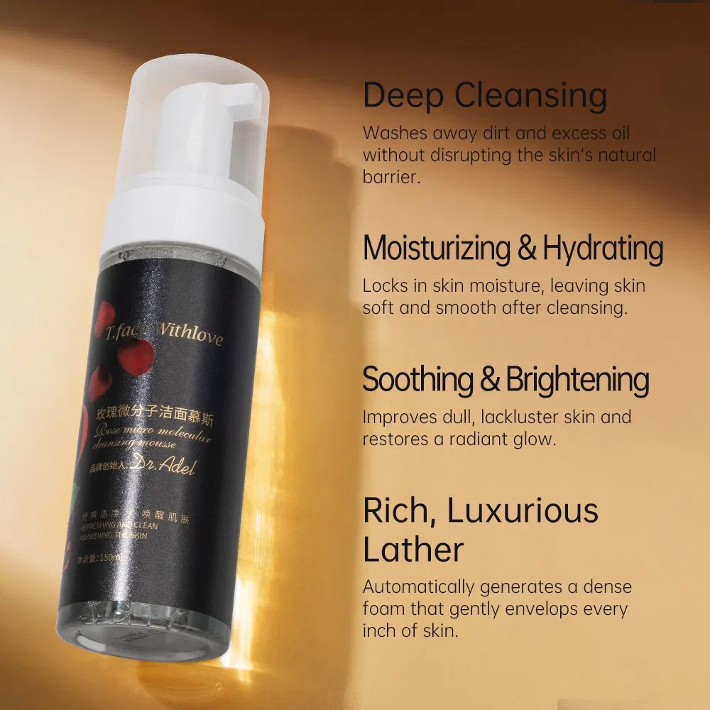 OEM/ODM Salon-Use Gentle Barrier Deep Cleansing Friendly Sensitive Skin Rose Micromolecule Moisturizing Mousse Facial Cleanser