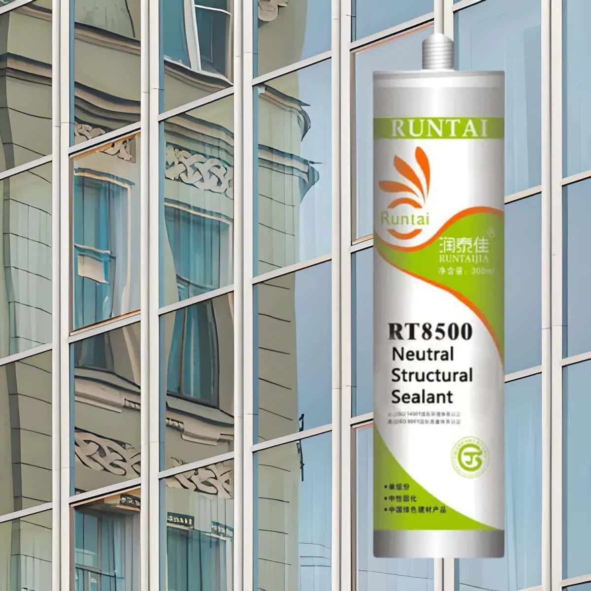 Glass/Stone/Aluminum Curtain Wall High Strength Runtai Transparent Cartridge Silicone Sealant