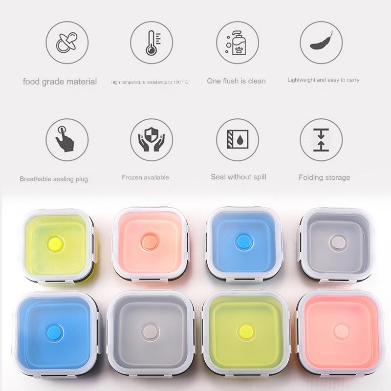Folding Lunch Box, Folding Silicone Lunch Box, Microwave Bento Box, Portable Plastic Lunch Box, Fresh-Keeping Box, Outdoor Lunch Box