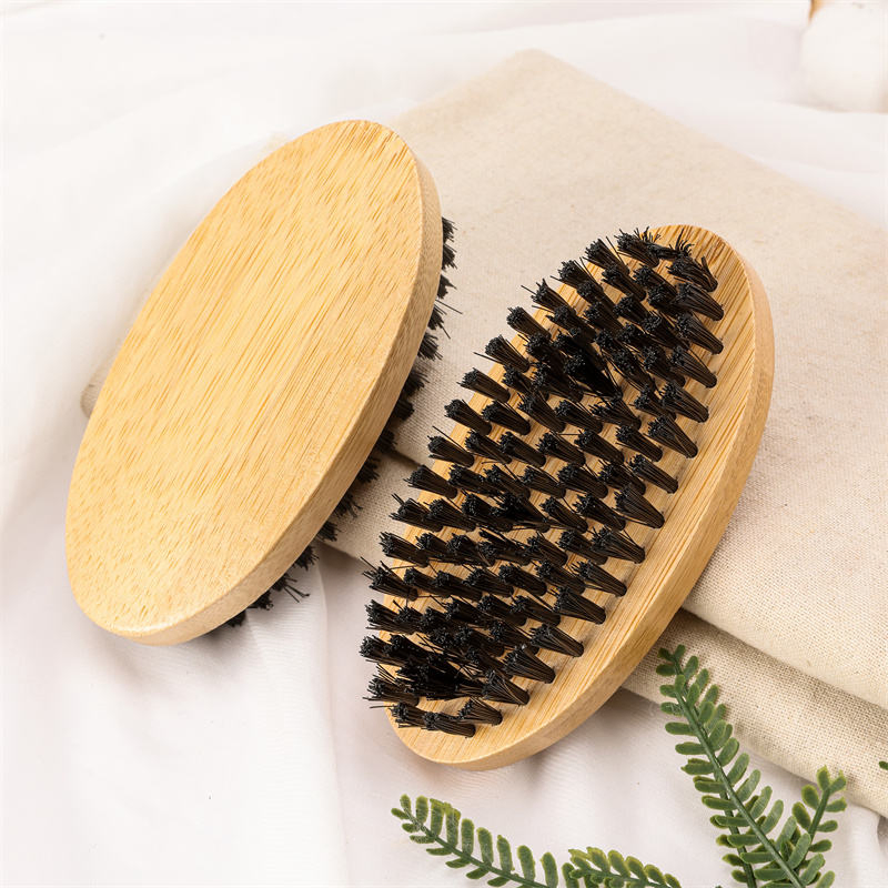 Best Selling Nylon Bristle Beard Brush Custom Logo Beech Wood Grooming Beard Hairbrush with Oval Paddle Shape