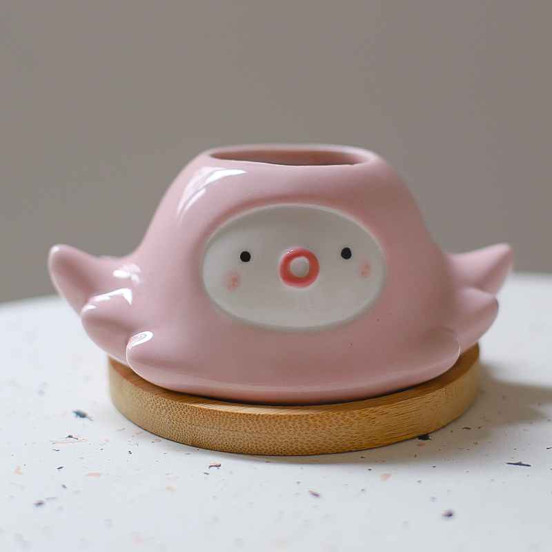 Горшок керамический для растений осьминог розовый с дренажом