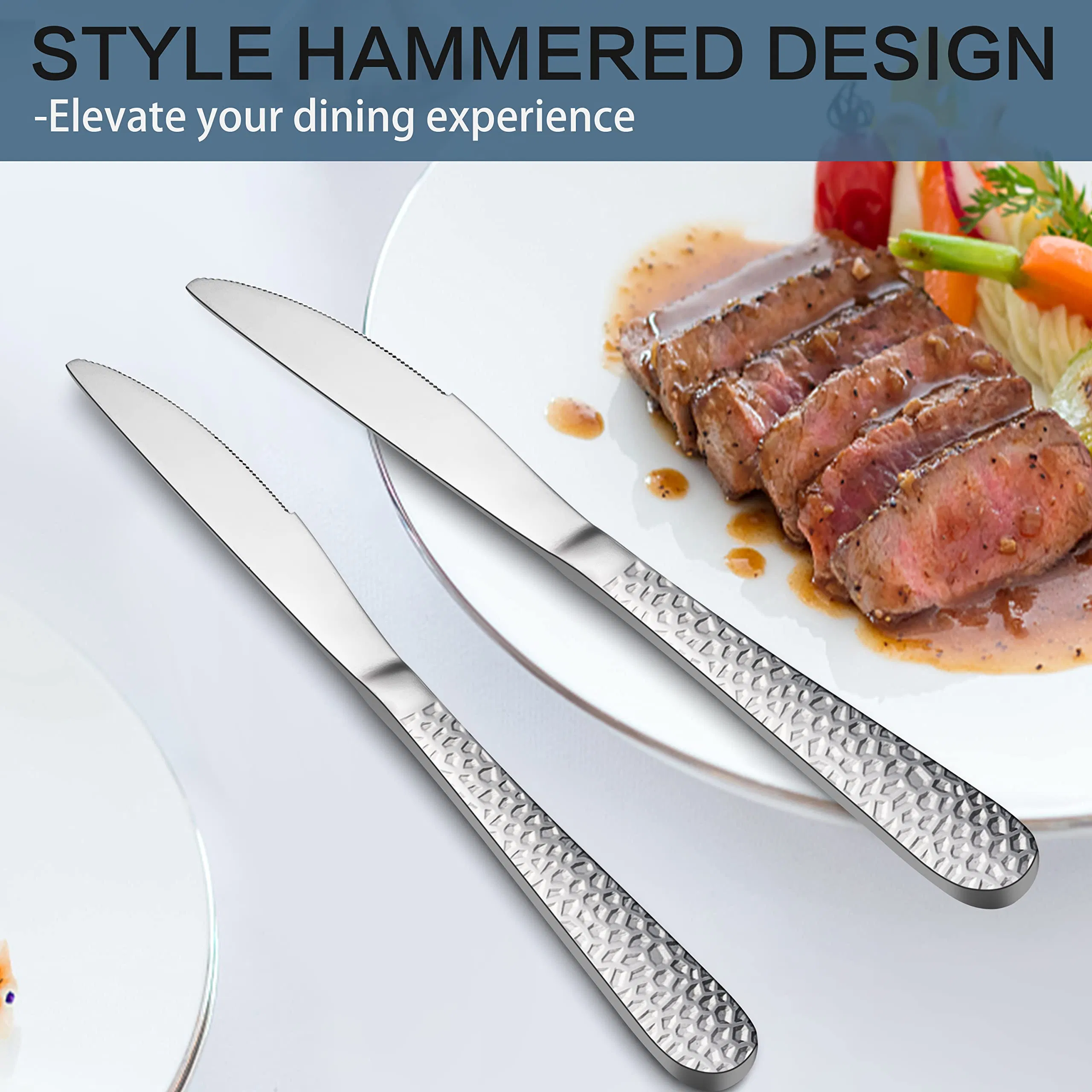 Table Knife Hammered Serrated Stainless Steel Hammered Serrated Dinner Knives