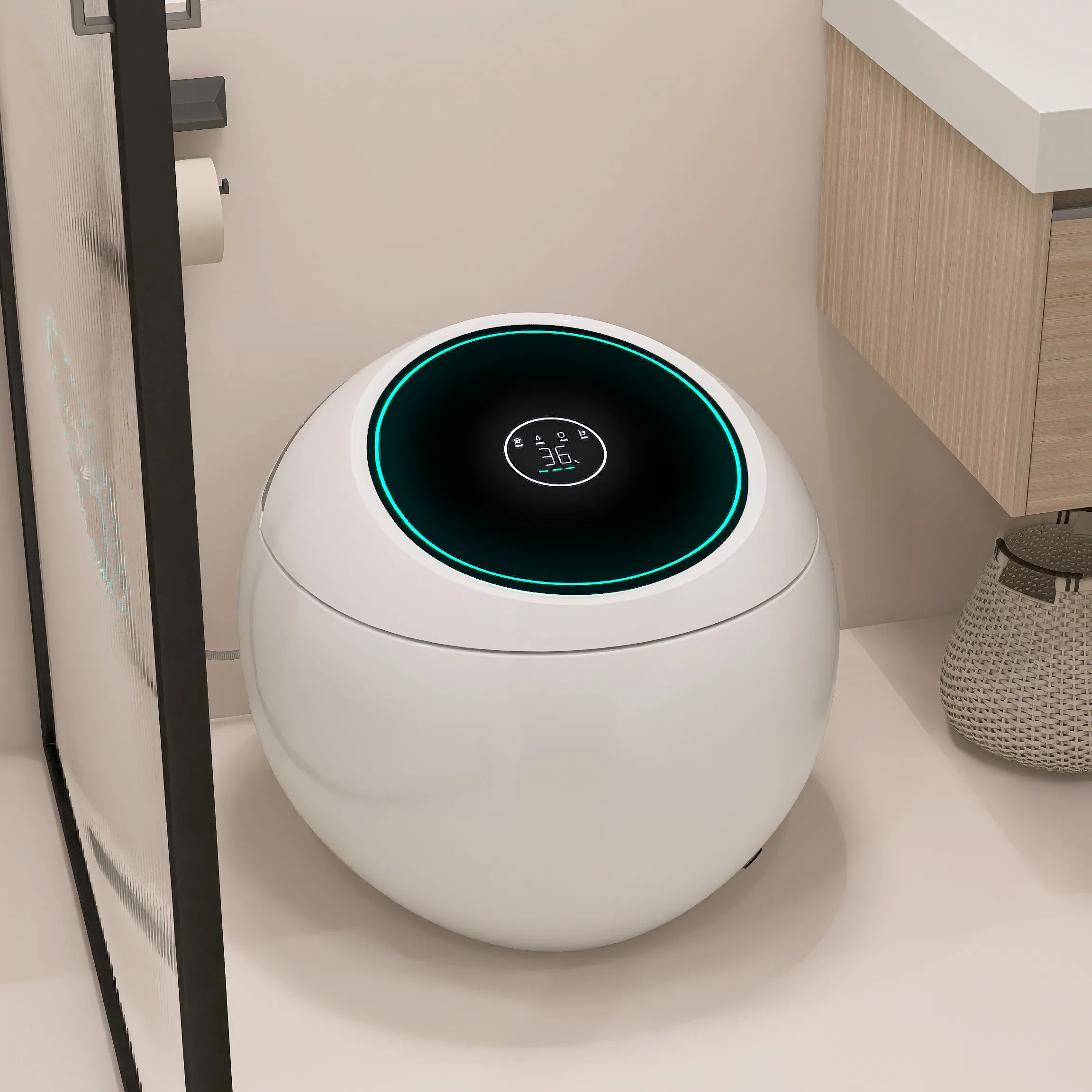 Bathroom Ceramic Sanitary Ware Round Automatic Toilet Bowl Intelligent Egg Smart Toilets