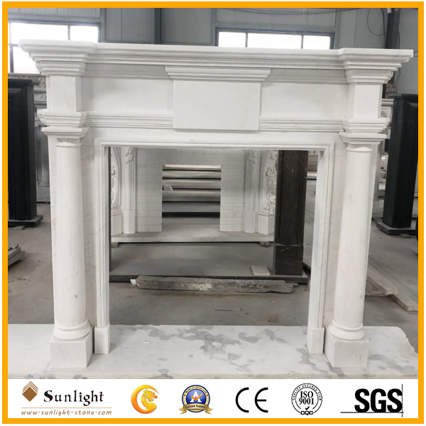Electric Fireplace Mantel Surround, Natural Pure White Marble Hand Carved Fireplace