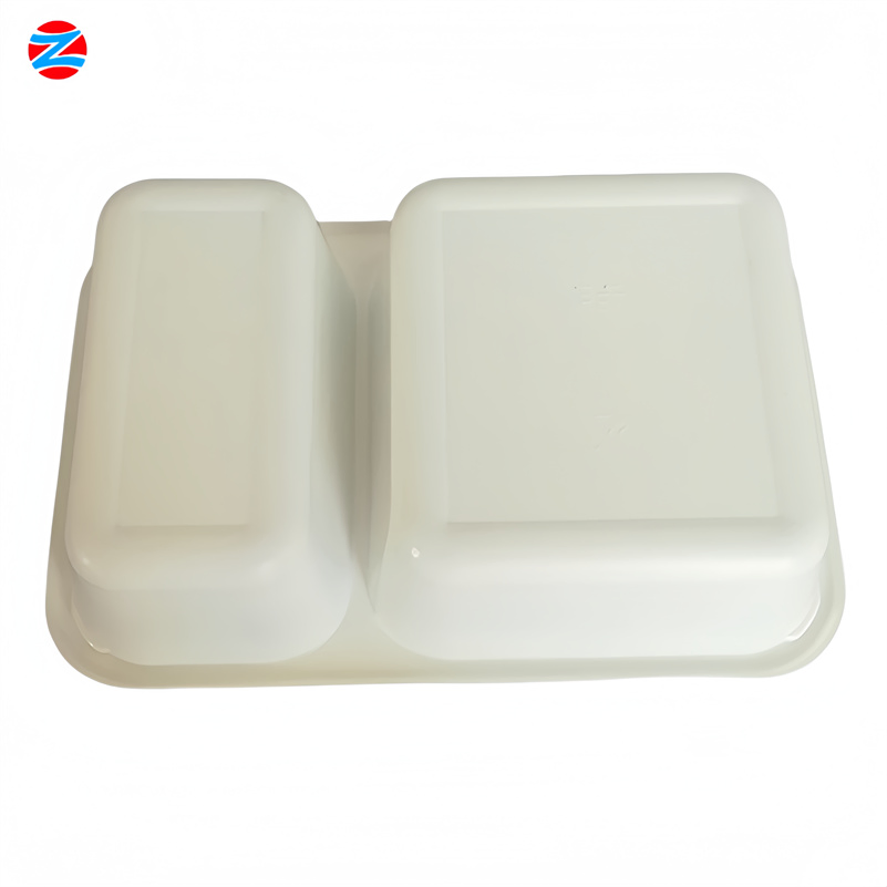 Black Rectangular Disposable Cpet Tray 2 Compartment Meal Containers Microwavable to-Go Fast Food Takeaway Packaged Cartons