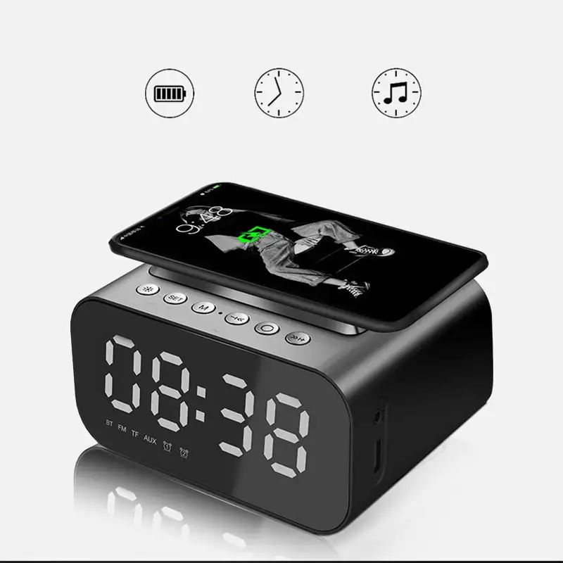 Clock Wireless Charger Modern Design Digital Bluetooths Speaker Clock with LED Display Radio Clock