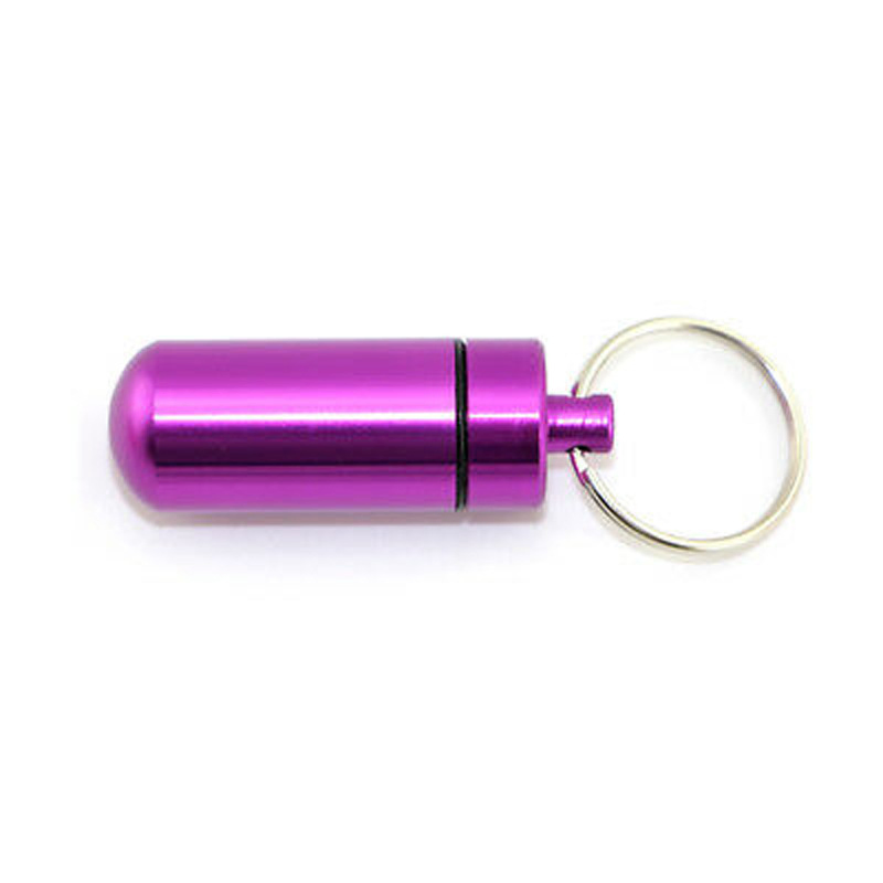 Custom Logo Print Waterproof Mini Aluminium Alloy Capsule Pill Holder Pill Box Pill Container with Keychain