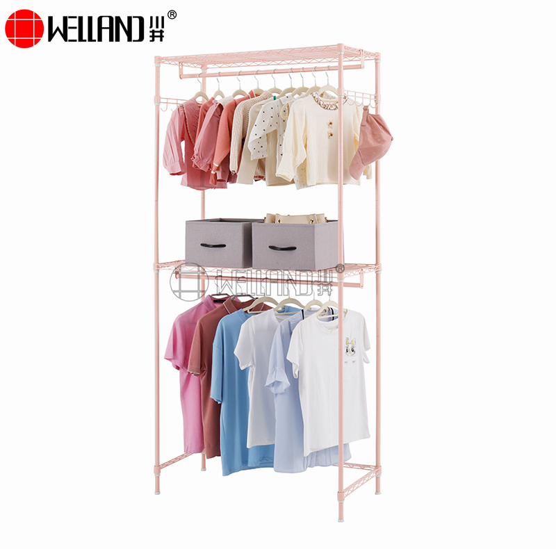 2025 New Design Adjsutable 2 Tier 8 Steel Clothing Hanger Dying Rack with Wheels for Hanging Clothes, Towel, Coats, Skirts, White
