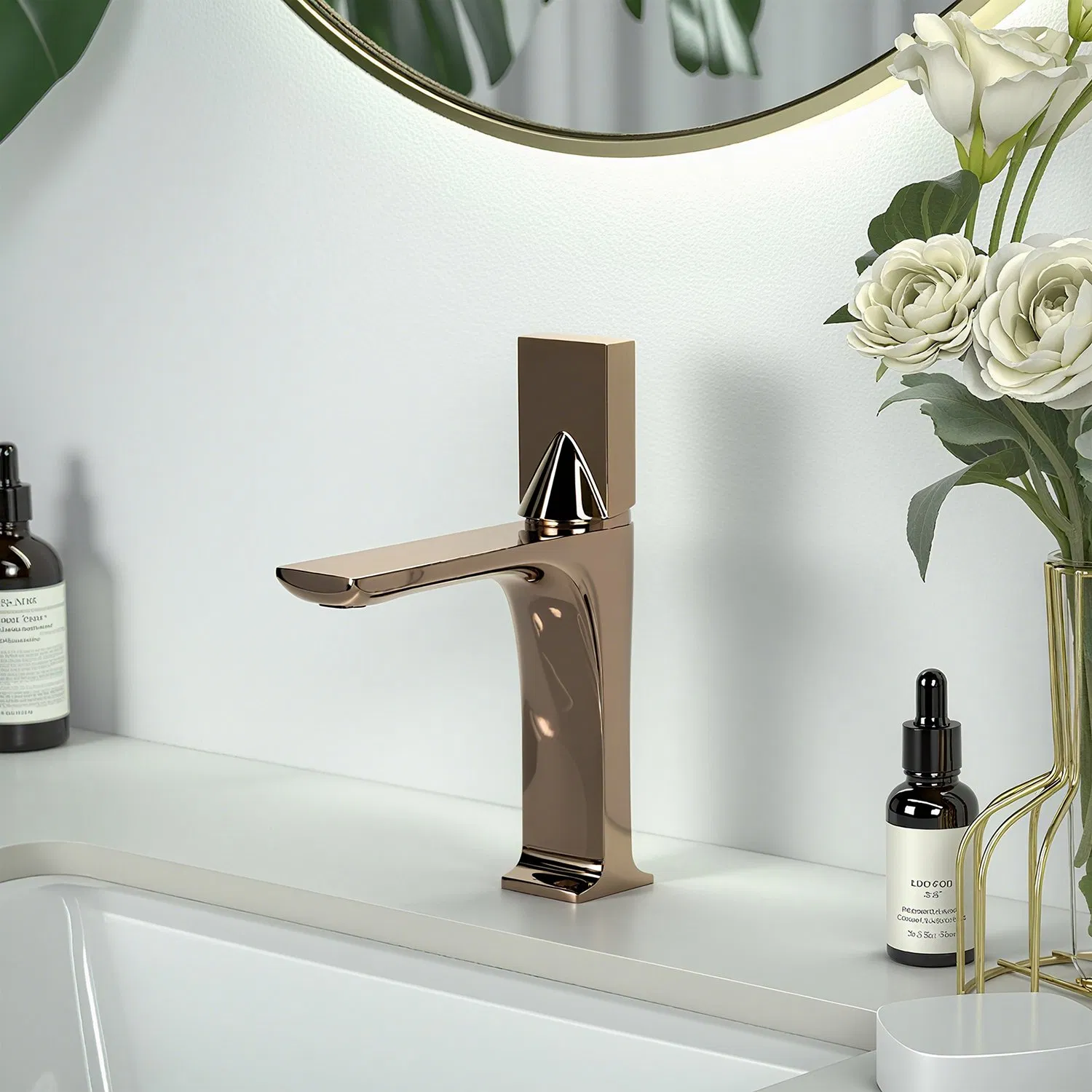 Modern Gold Color Square Wash Basin Faucet Brass Single-Handle Cold Hot Water Mixer Tap Ceramic Bathroom Faucet